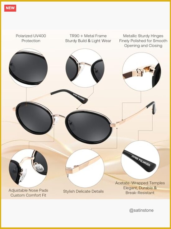 Polarized Oval Metal Sunglasses UV400 Protection TR90 Frame Classic Retro main image 4